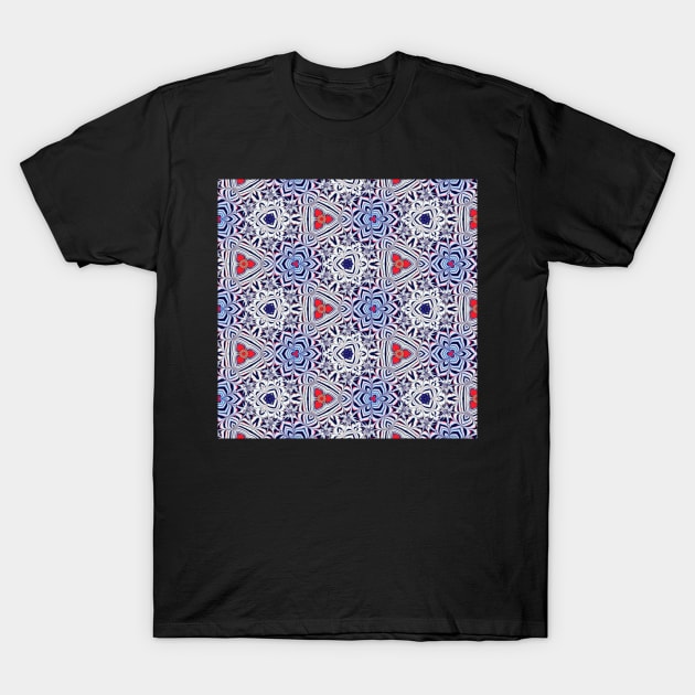 Blue and red pattern T-Shirt by Annabellepaints